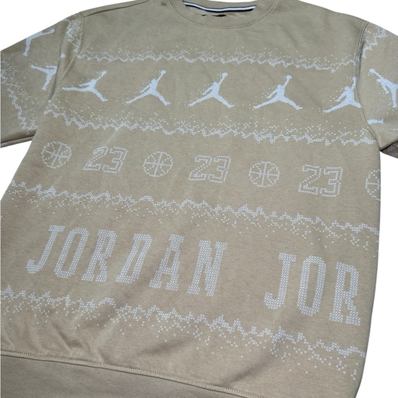 Nike Air Jordan Men’s Small Holiday Fleece Crew Sweater Beige - Picture 4 of 6